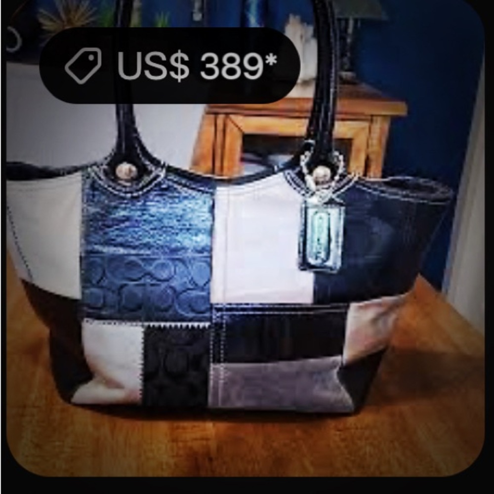 Rare Vintage Y2K style Coach Tote bag Black and Cream Patchwork shoulder bag - Picture 4 of 17